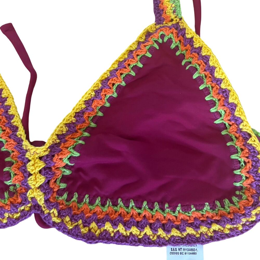 Agua Bendita NWT B. Punto Crochet Bikini Set Rainbow Chevron Multicolor Size L - Picture 7 of 13